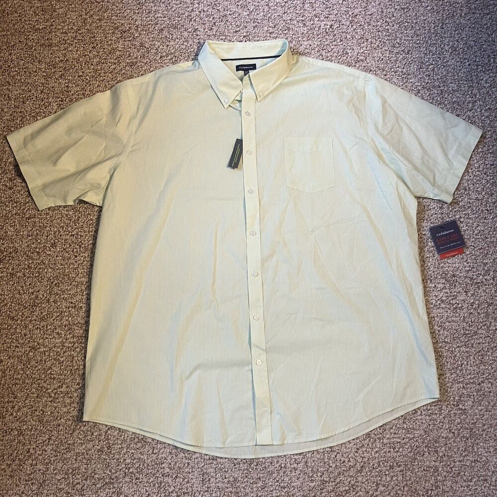 NWT Croft & Barrow Mens Striped Short Sleeve Button Down Shirt Size 3XLT Green